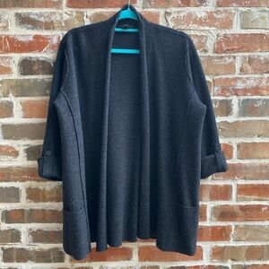 Eileen Fisher open front cardigan 100% Merino Wool in Charcoal Gray Size PM